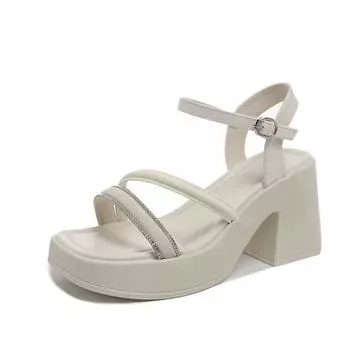 Retro high-heeled sandals 2025 spring muffin bottom with skirt women s shoes one-word buckle belt fashion thick-heeled shoes 35