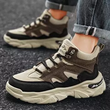 Retro high-top sneakers men s new student color matching trend thick-soled heightening dad shoes casual shoes 39