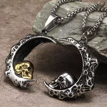 Ретро хип-хоп полумесяц череп призрак титановая сталь кулон для мужчин персонализированные тренд панк ювелирные изделия аксессуары