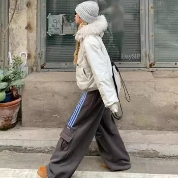 Ретро хлопковая одежда женская зимняя 2024 года новая конструкция с капюшоном флисовый пирог для преодоления волны студенческих хлопковых курток S recommends 80-50kg