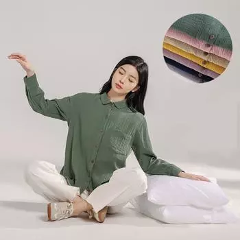 Ретро хлопковая рубашка женская мода повседневная отложной воротник длинный рукав блузка синие рубашки Blusas Mujer S зелёный