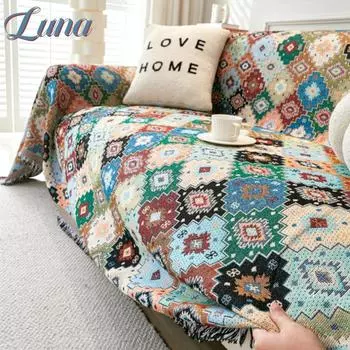 Ретро хлопковое льняное полотенце для дивана с защитой от царапин от кошек, всесезонные универсальные чехлы для дивана для гостиной в стиле бохо, чехол для дивана для дома 130x180cm