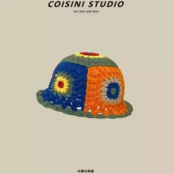 Retro hollow flower handmade knitted pot hat women s autumn and winter sweet versatile wool hat shows a small tide M56-58cm