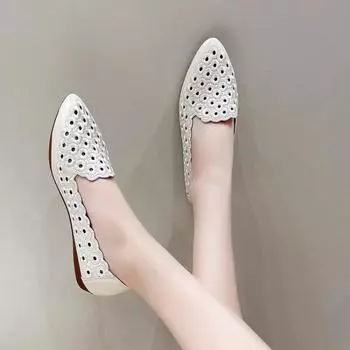 Retro Hollow Pointed Head Low Heel Fashion Casual One Foot Stirrups 35 чёрный