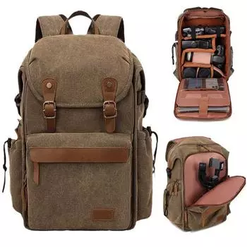 Ретро-холщовый рюкзак для камеры Micro Single Drone Universal Bag Сумка для зеркальной камеры Рюкзак Многофункциональная сумка для наружной камеры кофейный