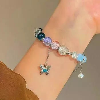 Ретро хрустальный бисерный бабочка кулон браслет цветные бусины эластичный браслет для девушки ювелирные изделия