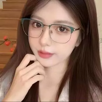 Ретро-хулиган, красивый технический мужчина, линия бровей, полуоправа, очки для близорукости, анти-синий свет, плоская квадратная оправа, большое лицо, очки, оправа flat light [anti-blue light]