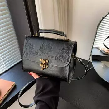 Ретро и красивая, маленькая квадратная сумка в иностранном стиле, персонализированная и модная осенняя новая вместительная переносная сумка через плечо, сумка-мессенджер Tide чёрный