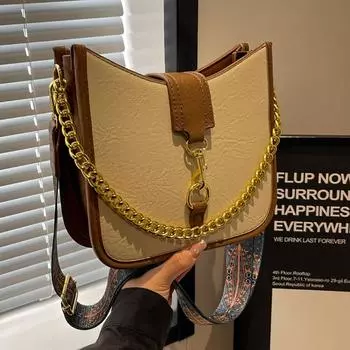 Ретро и нишевая сумка, новинка 2023, женская сумка, популярная сумка через плечо с широким ремнем, модная сумка-ведро на одно плечо