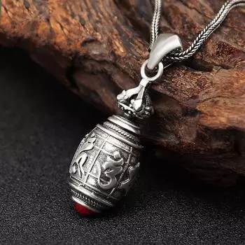 Ретро и популярные мужские и женские универсальные аксессуары, ожерелье Gawu Box, мантра из шести символов, кулон с проклятием Lengyan 1*5CM серебряный