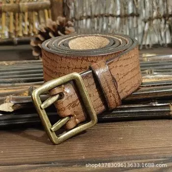 Ретро и старые тенденции персонализированный двойной игольный ремень с медной кнопкой на головке мужской ремень из натуральной кожи из натуральной коровьей кожи для джинсов 100cm