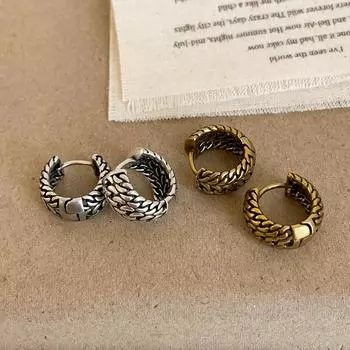 Ретро и старые закрученные металлические круглые серьги-пряжки для женщин, уникальные, изысканные, модные, универсальные серьги