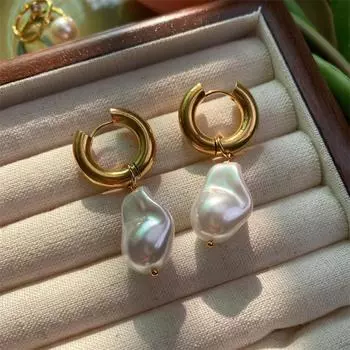 Ретро имитация барочного жемчуга серьги-подвески для женщин круглые серьги-подвески круглые серьги-клипсы для вечеринок ювелирные изделия-пряжка для ушей подарок 3.0X10mm золотой