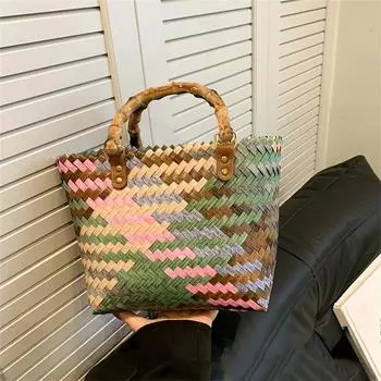 Ретро имитация ротанга плетеная сумка женская бохо сумка летняя пляжная сумка через плечо новая мода
