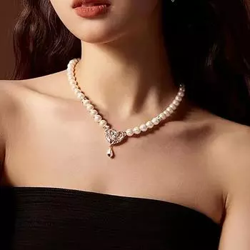 Ретро имитация жемчуга ключицы ожерелье мода любовь кулон ожерелье женские простые вечерние украшения