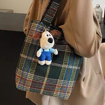 Ретро Ins Повседневная клетчатая сумка через плечо Новая сумка Женская простая модная сумка-ведро на осень и зиму