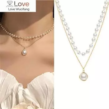 Ретро Ins Простые двухслойные жемчужные подвески ожерелье женская мода ключичная цепочка для девочек чокер шея ювелирные изделия кулон аксессуары