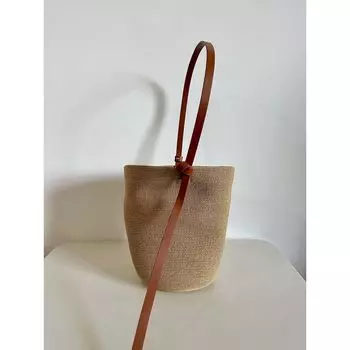 Retro Ins Summer Crossbody One Shoulder Portable Straw-Weaved Bag Brown PU Satchel one-shoulder diagonal bucket