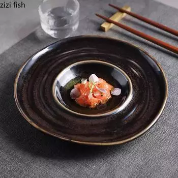 Retro Irregular Ceramic Dessert Plate Restaurant Thick Soup Plate Snack Dish Molecular Cuisine Display Plate Specialty Tableware
