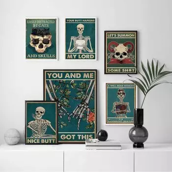 Ретро-искусство, печать на холсте, картина, человеческая кость, улыбающееся лицо, постер, письмо, слоган, ванная комната, настенная живопись, украшение дома, фреска, без рамки 21*30cm No Frame