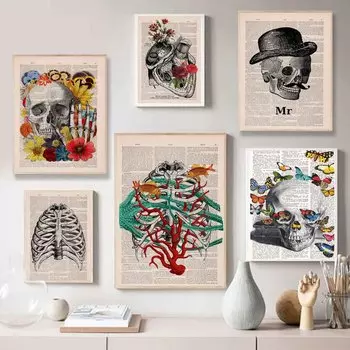 Ретро-искусство, печать на холсте, картина на стене офиса, забавный череп, орган, дисплей, плакат, класс, коридор, украшение дома, фреска без рамки 21*30cm No Frame