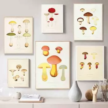 Ретро искусство растение холст картина различные грибы постеры кухня настенная живопись гостиная коридор украшение дома фрески без рамки 21*30cm No Frame