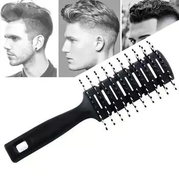Ретро изогнутая распутывающая щетка для волос для мужчин - парикмахерская расческа с масляной головкой и вентиляционным отверстием для гладкой укладки чёрный
