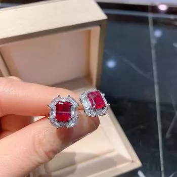 Ретро-изумрудные квадратные серьги-гвоздики для женщин, геометрические серьги с микробриллиантами, имитация красной голубиной крови для женщин изумрудный