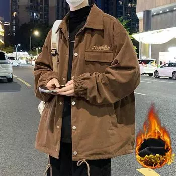 Retro Jacket Men s Autumn and Winter Velvet Loose Casual Top Trendy Jacket M