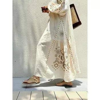 Retro Japanese Dress Niche Design Embroider White S