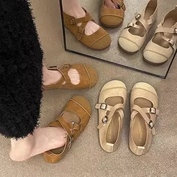 Retro Japanese sole ballet women s shoes in the summer of 2024, new models are fresh, gentle and comfortable with skirts, single shoes for women 35 коричневый