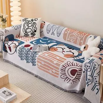 Retro Japanese Style Sofa Cover Throw Blankets Living Room Couple Position Summer Camping Picnic Maneki-neko Blanket Cover 90x90