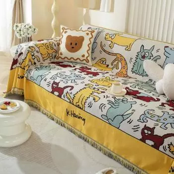 Retro Japanese Style Sofa Cover Throw Blankets Living Room Couple Position Summer Camping Picnic Cartoon Blanket Cover 90x90