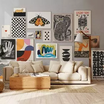 Ретро Эклектичная Галерея Настенная Картина Максималистские Принты Искусство Холст Картина Тигр Баухаус Выставка Плакат Гостиная Домашний Декор 21x30cm No Framed