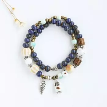 Retro Jingdezhen Bracelet Double Circle Original Porcelain Rose Beads Small leaves