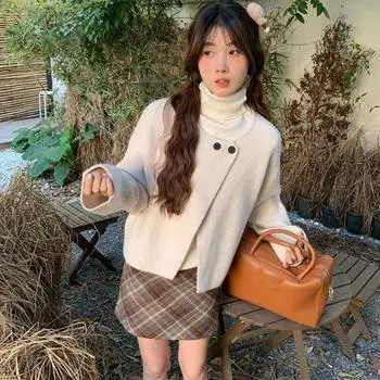 Ретро кардиган с круглым вырезом для женщин на весну и осень, новый свободный многослойный красный вязаный свитер, куртка для женщин one size белый