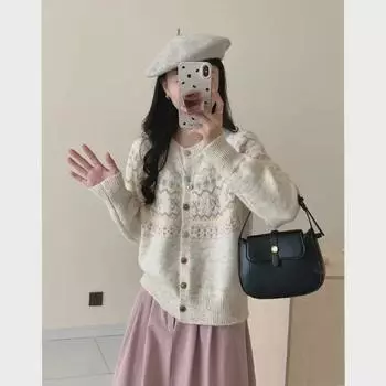 Ретро-кардиган с разноцветными пуговицами для женщин - новинка 2025 года, осень/зима, толстая свободная короткая трикотажная куртка в корейском стиле One Size слоновая кость