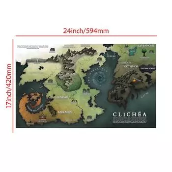 Ретро Карта--CLICHEA Постеры с Игровой Картой Безрамный Настенный Декор, Учеба, Географический Инструмент, Инструменты для Туризма/образования 59*42cm (24*17inch)