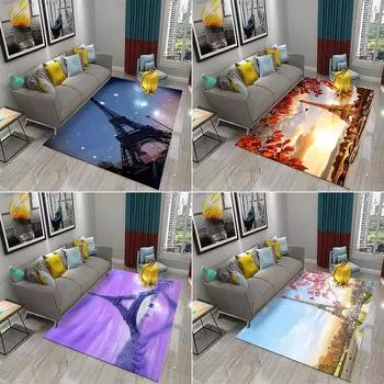 Ретро картина маслом цветок башня спальня кухня крыльцо нескользящий коврик французский Париж Эйфелева башня ковер 40x60cm