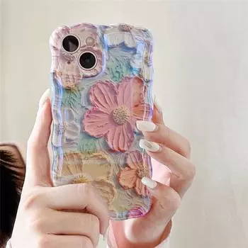 Ретро картина маслом цветок синий свет лазерный чехол для телефона для iPhone 14Pro Max 13 11 12 Pro Max стильный противоударный мягкий чехол с цветочным принтом For iPhone 11