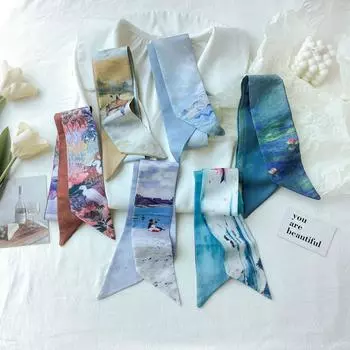 Ретро картина маслом небольшой шелковый шарф темперамент чернильный шарф национальные аксессуары для волос свежий и элегантный ободок завязанная сумка завязанный головной убор