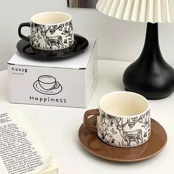 Ретро керамическая кофейная чашка для дома винтажная чашка для питья Высокий уровень внешнего вида пара продвинутый смысл чашка для завтрака 201-300ml красный