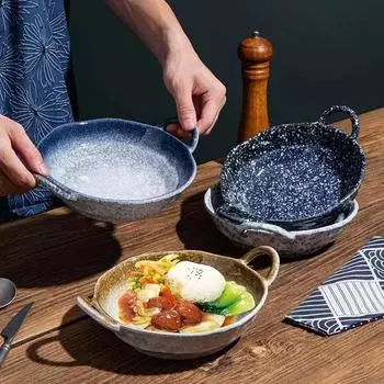 ретро-керамическая посуда, суповые тарелки, большие глубокие тарелки, сухие сковороды, промышленные тарелки для овощей с двойными бортами, устойчивые к ожогам.