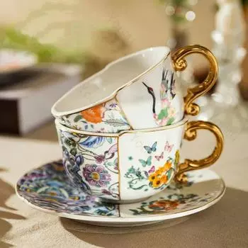 Ретро керамические кофейные чашки с золотым краем, легкая роскошная ресторанная кофейная чашка для послеобеденного чая, изысканная чайная чашка для вечеринки 270ml