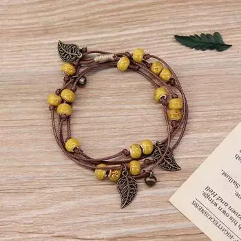 Ретро Керамический Молодежный Браслет с Колокольчиком и Листьями с Мульти-Кругами 2-Yellow