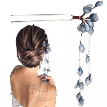 Ретро китайские палочки для еды, винтажная заколка для волос с кисточками, цветочная палочка для волос для женщин, длинные волосы