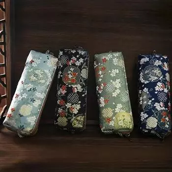 Ретро китайский стиль хлопок пенька бронзирование холст кисть занавеска простой большой емкости студент пенал синий