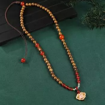 Ретро китайское ожерелье из деревянных бусин с перегородчатой эмалью, нишевый дизайн, средней длины, цепочка для свитера, темпераментные литературные женские аксессуары