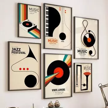 Ретро Классическая Музыка Виниловый Проигрыватель, Абстрактное Настенное Искусство, Картины На Холсте, Плакаты и Печать, Картина Для Гостиной 21X30cm No Frame
