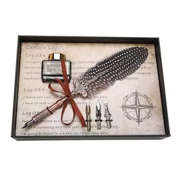 Ретро классическая перьевая ручка перо ручка чернильница набор канцелярские принадлежности подарок на день рождения коробка черный чёрный